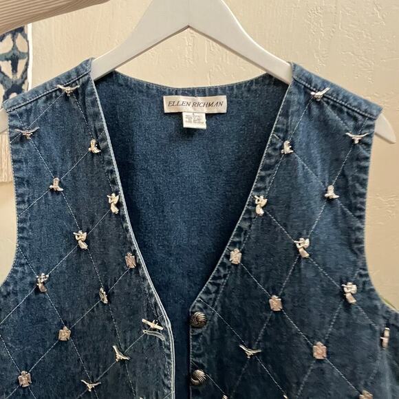 Vintage Denim Western Stud Embellished Button Up Vest - Picture 7 of 7